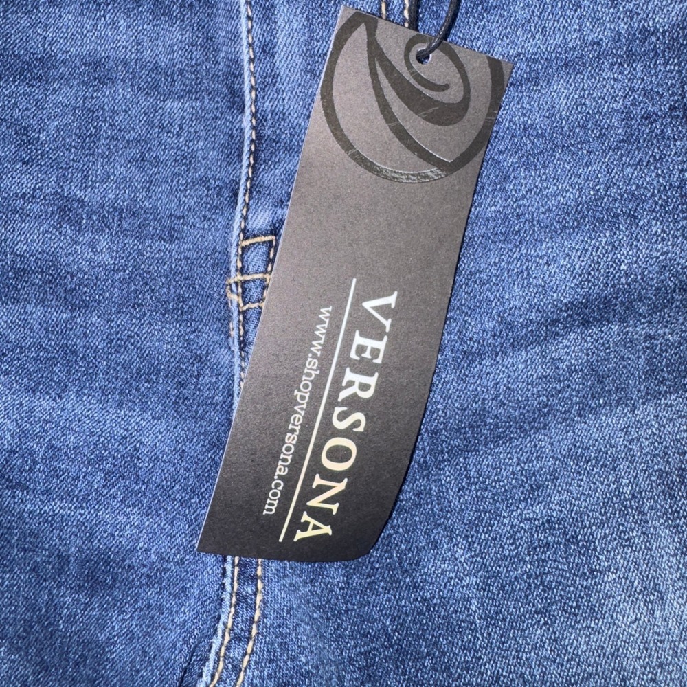 Versona Modern Skinny Jeans Medium Wash Rhinestone Fringe Hem Size 2 NWT - Picture 8 of 16